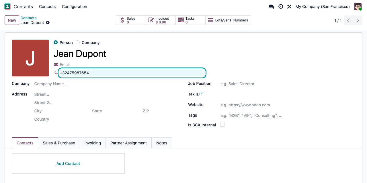 Numéro inconnu : le contact est créé avec le nom et le numéro transmis par 3CX