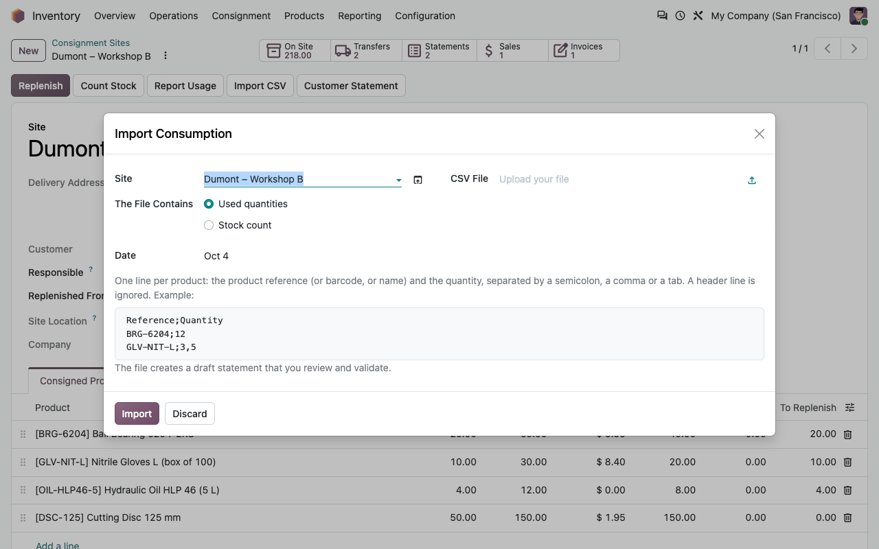 Import CSV d’une déclaration de consommation
