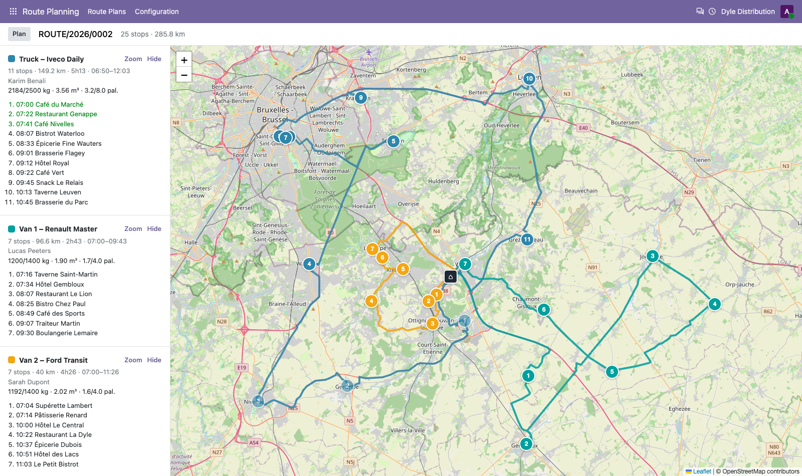 Carte des itinéraires optimisés