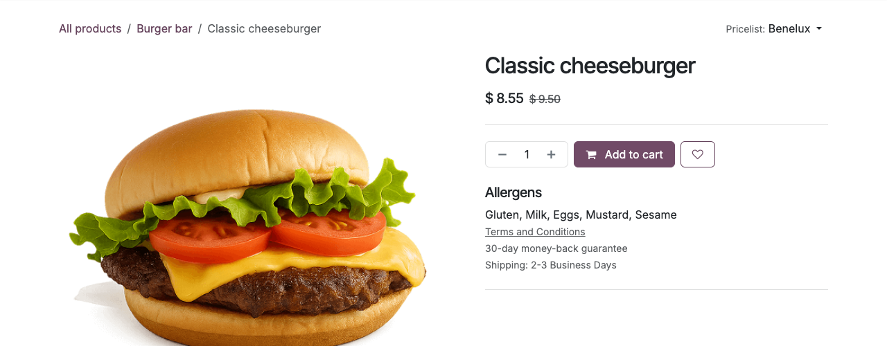 Page produit : les allergènes sous Ajouter au panier