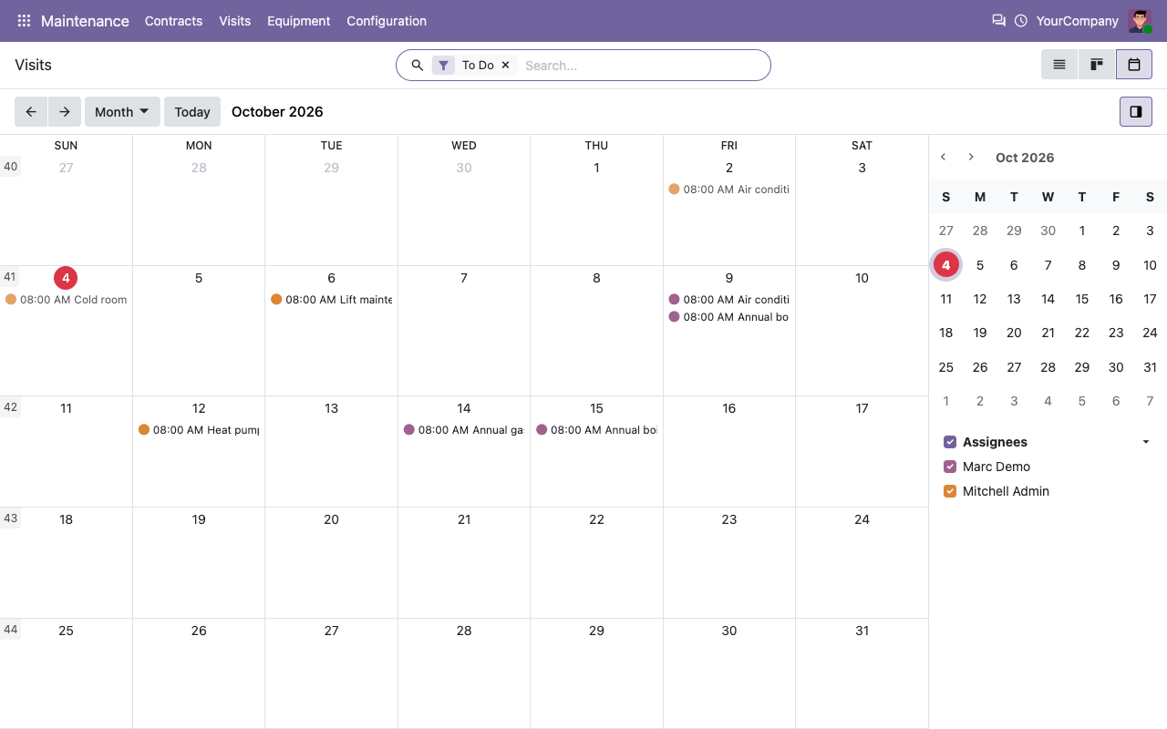 Calendrier des visites