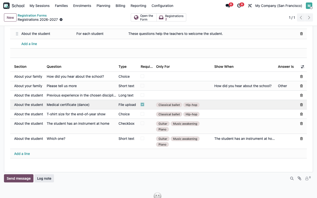 Constructeur de formulaire avec sections et questions conditionnelles