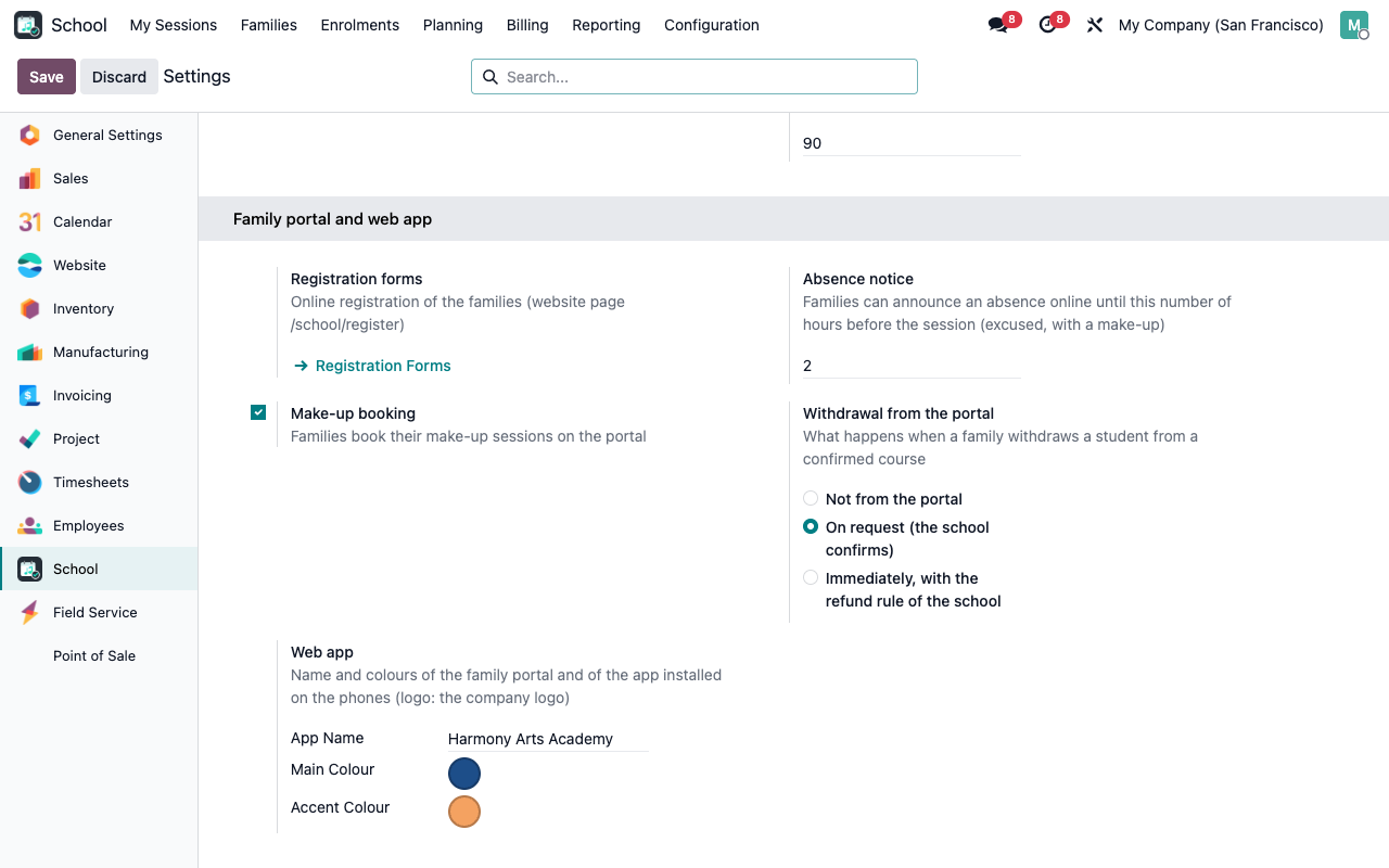 Paramètres du portail et de la web app