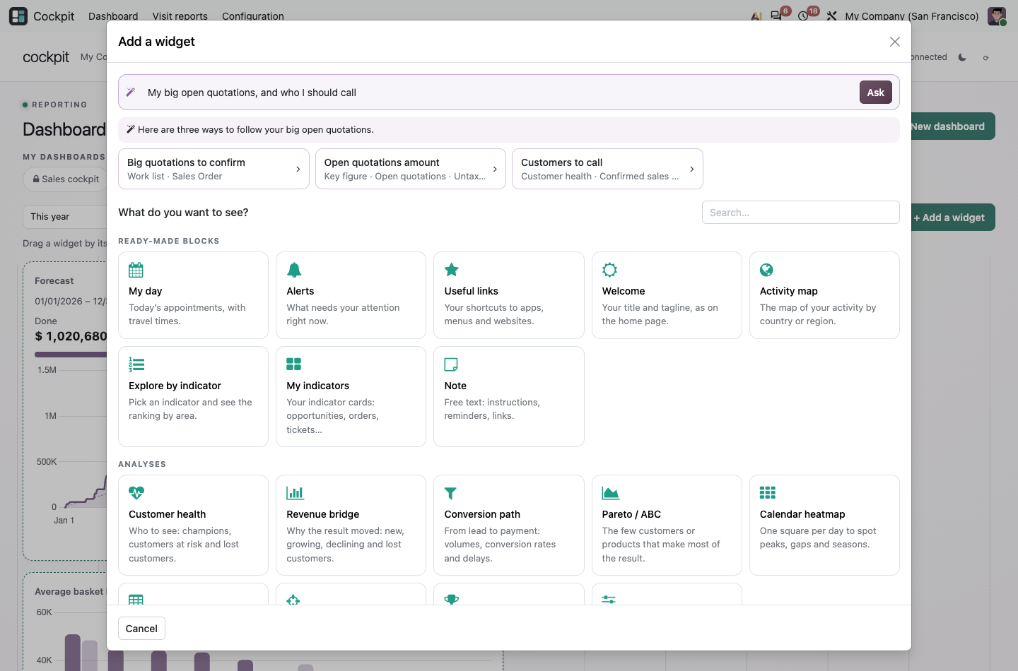 Assistant IA : trois propositions de widgets à partir d'une question formulée simplement