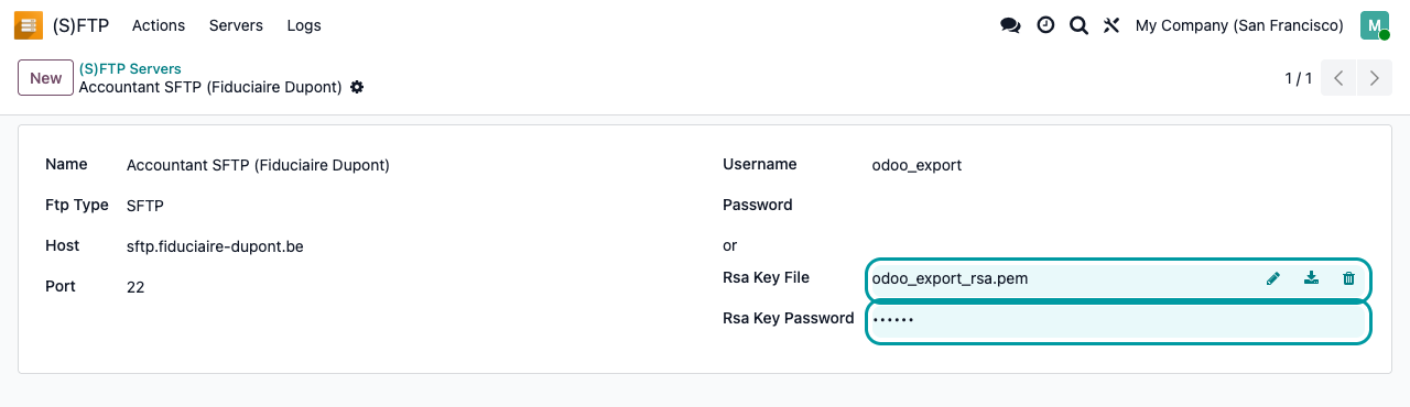Serveur SFTP authentifié avec une clé RSA